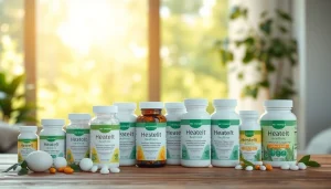 Showcase nutritional products from https://newimage.world/ with a vibrant and inviting arrangement for health enthusiasts.