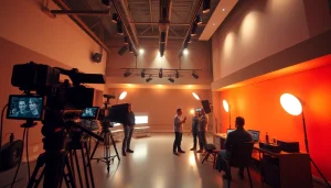 Captivating 영상프로덕션 scene showcasing a film crew in a vibrant studio environment.