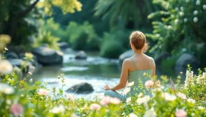 Person practicing meditation in nature, promoting techniques for dealing with anxiety.