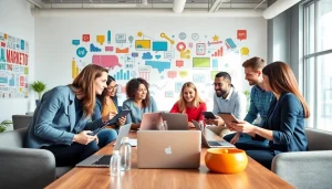 Engaged team in social media marketing strategy session, emphasizing https://inkwellmarketinggroup.com/social-media-marketing.