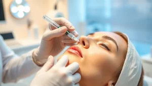 Administering 1ml lip filler with precision and care in a modern medspa setting.