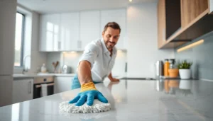 Professional bond cleaner performing bond cleaning brisbane in a sparkling kitchen environment