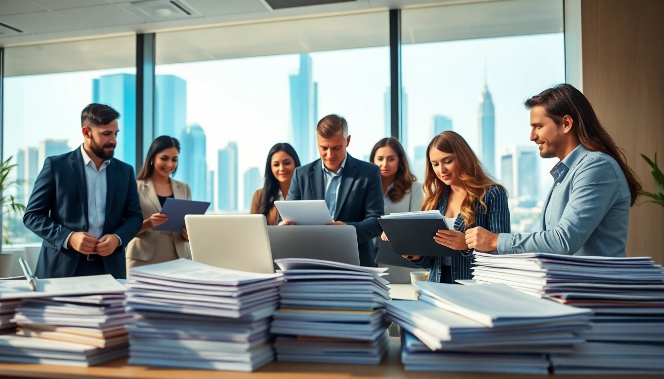 QSM document clearing services team efficiently processing documents in a professional office.