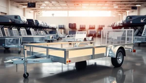 Shop for trailers near me with diverse options displayed in a professional showroom setting.