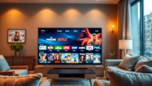 Comprar Listas IPTV para disfrutar de una amplia variedad de canales en una configuración de sala moderna.