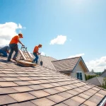 Roofing Vancouver Wa team working on a residential roof, showcasing quality craftsmanship.