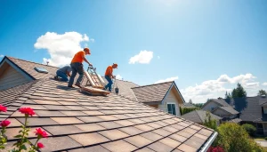 Roofing Vancouver Wa team working on a residential roof, showcasing quality craftsmanship.