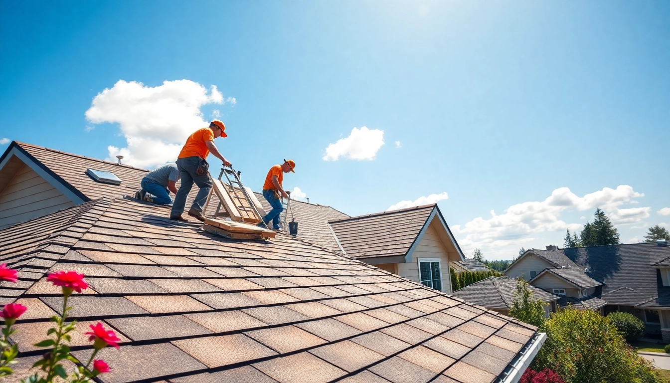 Roofing Vancouver Wa team working on a residential roof, showcasing quality craftsmanship.