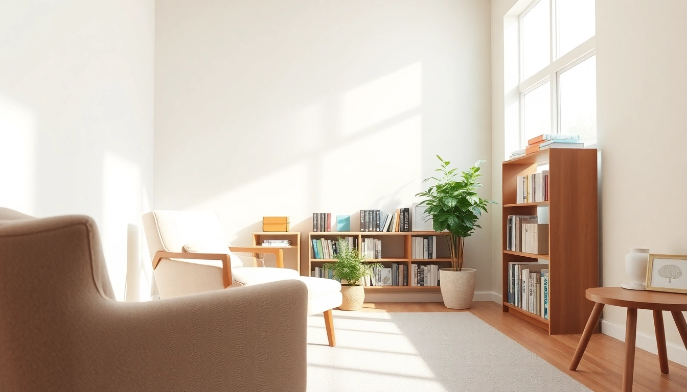 Engage in dealing with depression in a calm therapist's office filled with sunlight and soothing decor.