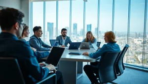 Fredericksburg IT Companies teamwork in a modern office environment demonstrating collaboration.