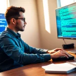 Master advanced PHP programming course with a focused developer in a tech-centric workspace.