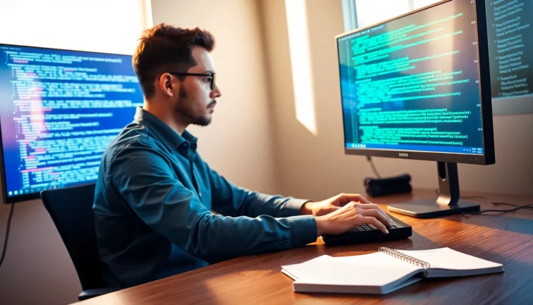 Master advanced PHP programming course with a focused developer in a tech-centric workspace.