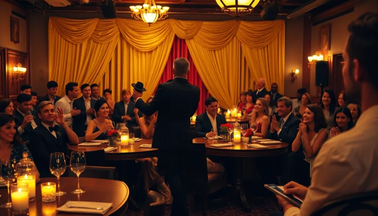 Experience a lively dinner theater in las vegas with guests enjoying a captivating show.
