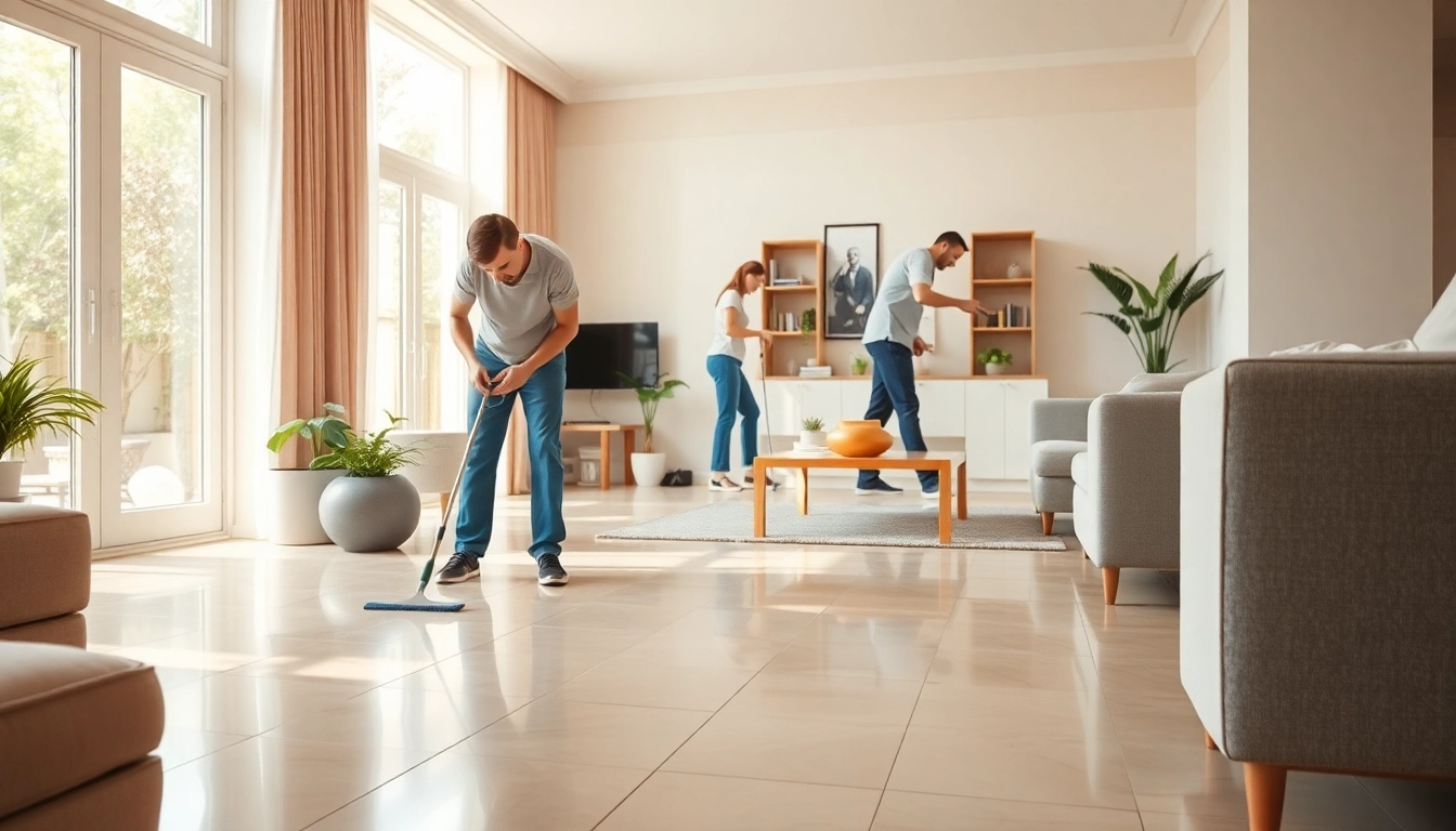 Bond cleaning Logan service in action with cleaners tidying a bright living room.