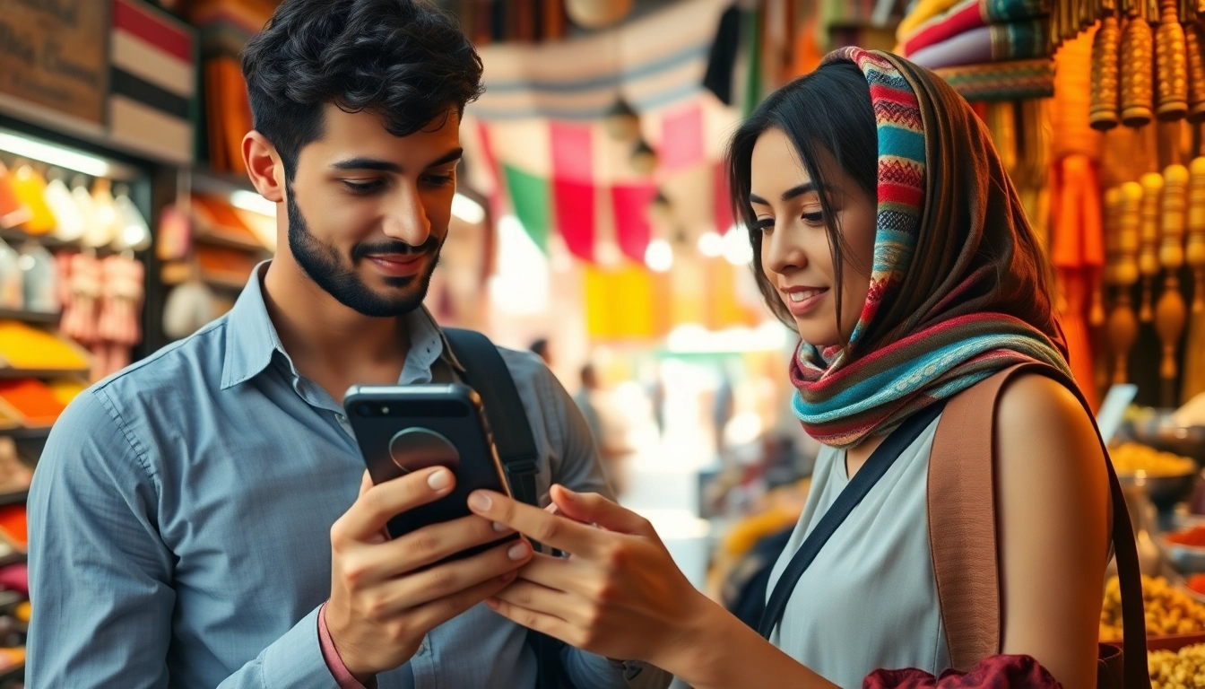 Engaging with Egypt esim in a vibrant Cairo market filled with colorful stalls.