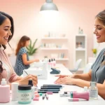 Students mastering techniques in the Nail Technician Course with vibrant nail art and customized kits.