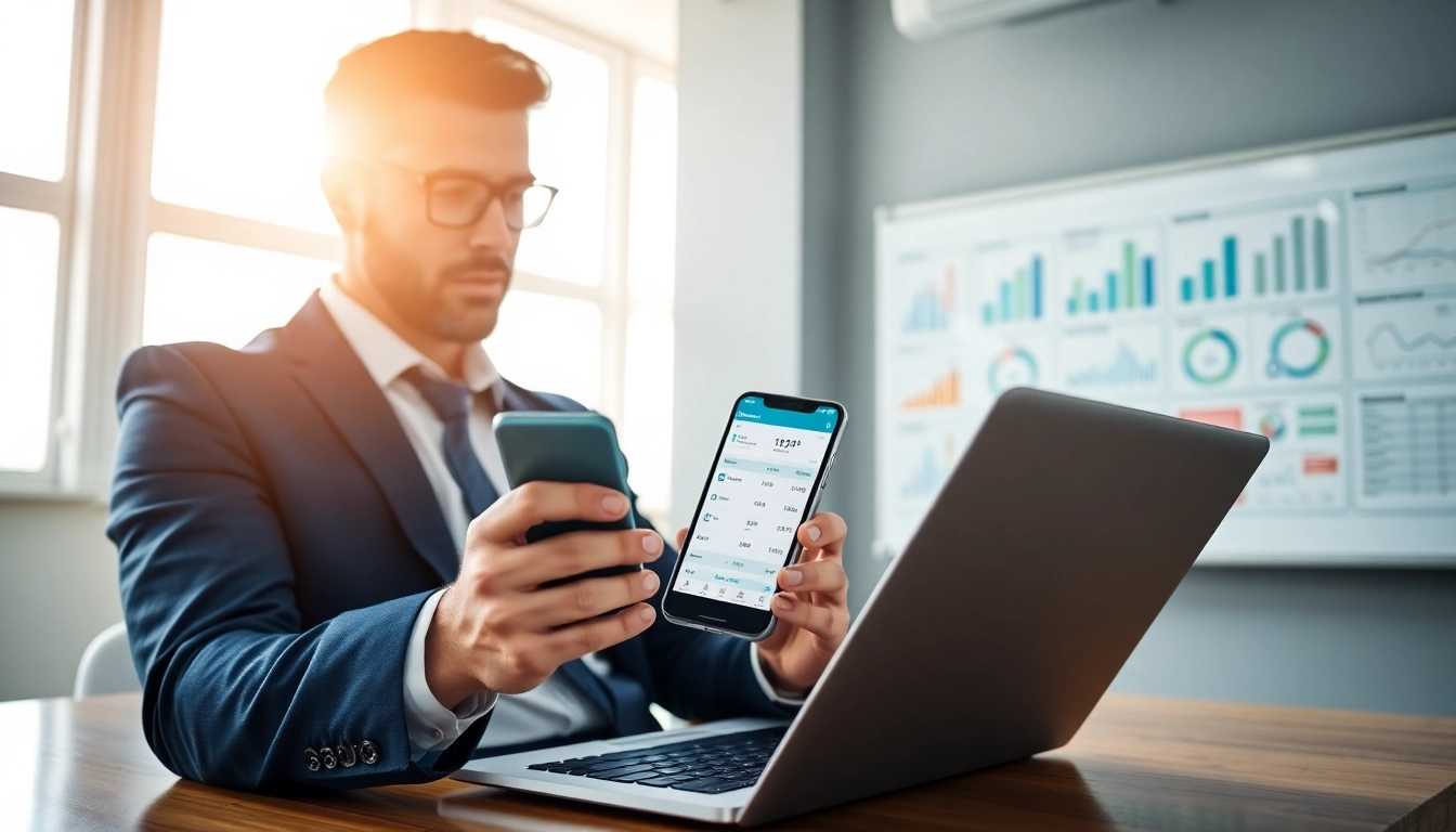Find competitor pricing analysis on a laptop and smartphone amid pricing strategy charts in a bright office.