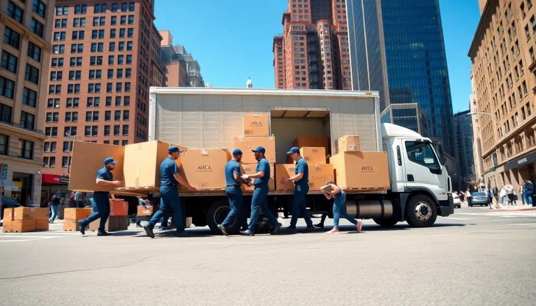 Efficient Manhattan moving company team loading items in a lively urban setting.